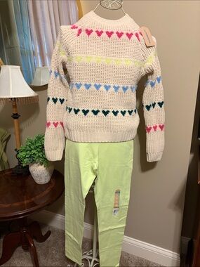 Girls Cream Heart Stripe Knit Sweater with Pastel Accents